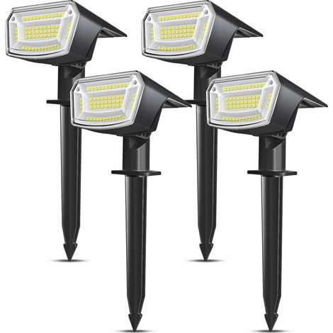 Lampe Solaire Exterieur LED, Lot de 4 spots solaires d'extérieur à 59 LED, étanche IP65, pour cour, patio, arbres, allée (blanc froid 6500 K) [Classe énergétique C] (1/5)