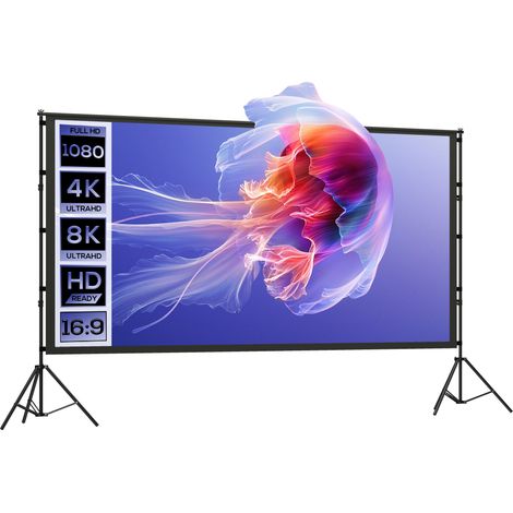 Telo per Proiettore 120" 16:9 HD 4K/8K, Angolo di Visione 160°, Doppio Lato, Treppiedi Pieghevoli, Bianco