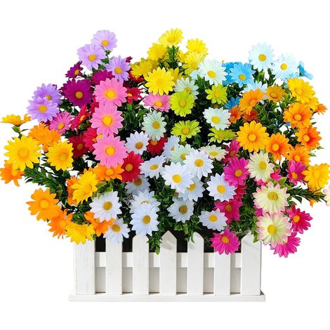 Fleurs artificielles d’extérieur – Lot de 9 bouquets de marguerites colorées effet réaliste, en soie résistante aux intempéries, pour balcon et jardin (1/5)