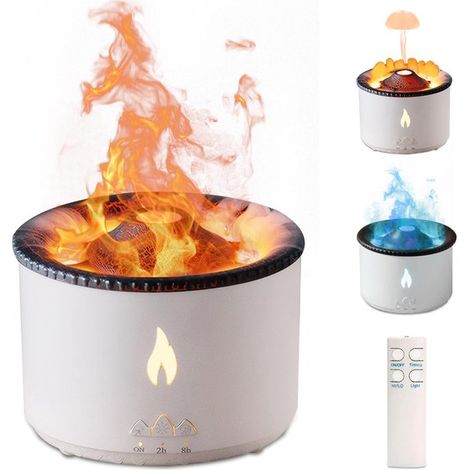Difusor de aromaterapia con efecto de llama volcánica de 300 ml – 2 modos de vaporización, control remoto, diseño (1/2)