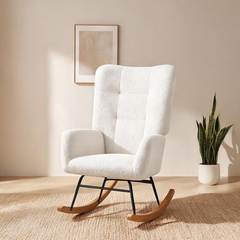 Fauteuil cremeweiß en teddysamt 94 x 70 x 100 cm (1/5)
