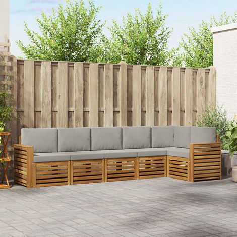 vidaXL Ecksofa Set 6 pcs Natürlich und Hellgrau Massivholz Akazie (1/5)