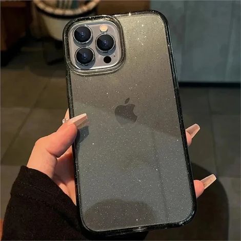 Luxuriöse, stoßfeste, transparente Glitzer-Handyhülle, kompatibel mit iPhone 16, 15, 14, 13, 12, 11 Pro Max Plus, Mini X, XR, XS und 16e. Schwarzer, weicher TPU-Schutz. (1/5)