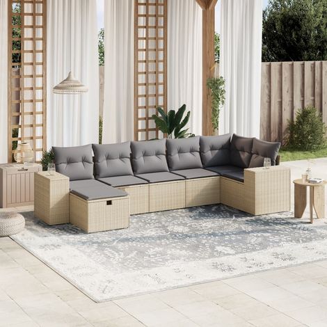 Juego de sofás jardín con cojines beige mezcla 7 pzas ratán PE vidaXL (1/4)