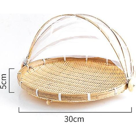 Panier de pique-nique en bambou tressé à la main avec housse anti-poussière, à suspendre au mur pour fruits, légumes et pain - 30 cm de diamètre (1/3)