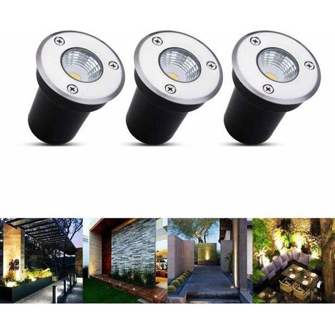 6 spots encastrables sol LED 3W, étanches IP67, acier inoxydable rond, blanc chaud 3000K, pour extérieur jardin terrasse