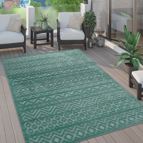 Paco Home Outdoor Teppich wetterfest Boho & Skandi 3D-Optik für Terrasse, Balkon & Garten Türkis, 120 cm Rund