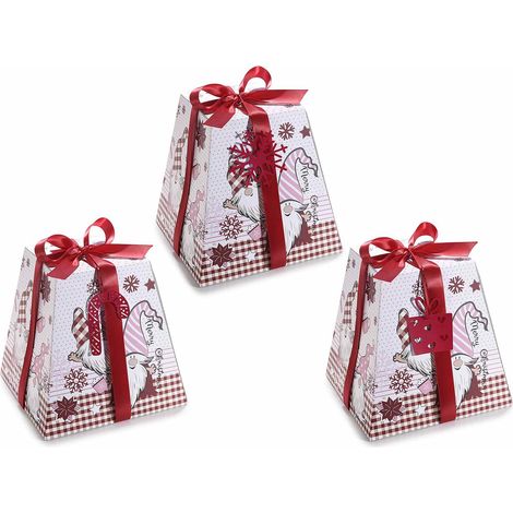 Scatole di Natale in cartone per pandoro e panettone con decori gnometti, set da 6 pezzi, cm 24,5 x 24,5 x 24 H