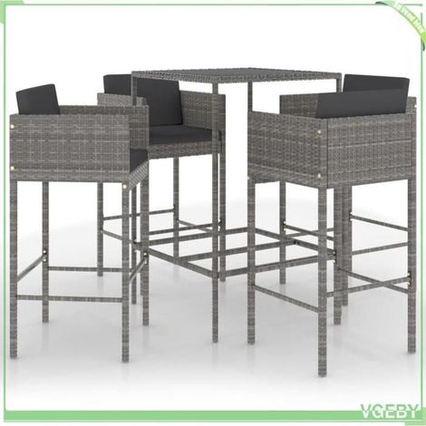 Ensemble de bar de jardin - FAFEICY - 3094791 - Résine tressée gris - Dessus verre trempé - 5 pcs avec coussins (1/5)