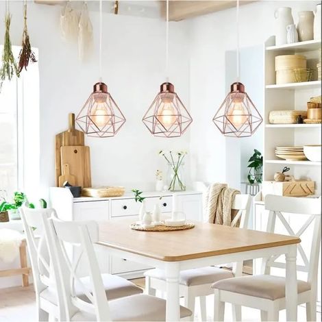 kawoo Lustre Industrielle Salon Rose,Lampe Suspension en Cage Fer Vinatge Plafonnier Retro ø16cm pour Chambre Cuisine (1/4)