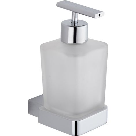 Milano Arvo Wall Mounted Square Glass Bathroom Soap Dispenser and Chrome Holder