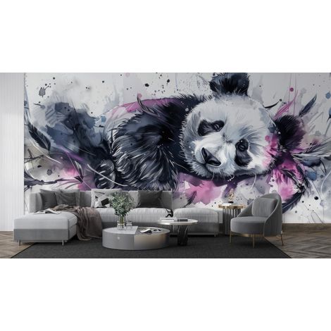 Papier peint animaux - panda géant couché style aquarelle - 150 x 250 cm (1/2)
