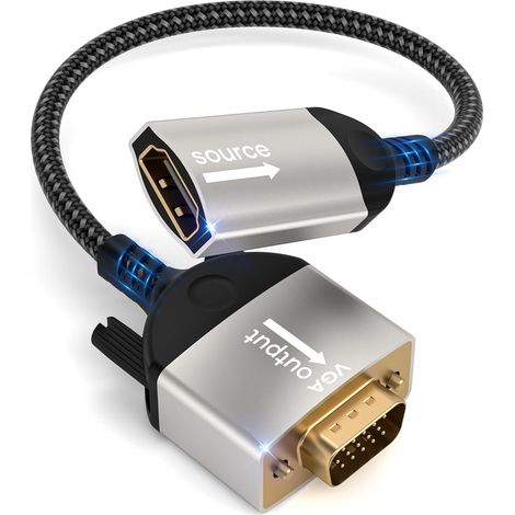Adaptateur HDMI vers VGA,hDMI Femelle vers VGA mâle,Adaptateur hdmi unidirectionnel 1080p en Nylon tressé pour Ordinateur Portable,PC,clé TV,HDTV,Lecteur DVD,Moniteur,projecteur (1/5)