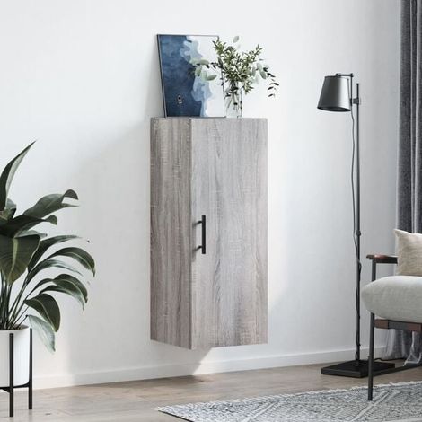 Meuble de Rangement Mural, Gris Sonoma, 34,5 x 34 x 90 cm, Armoire Murale de Stockage pour Salon, Chambre ou Entrée (1/5)