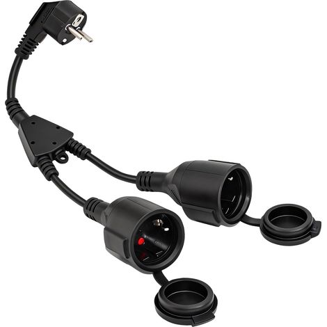 Double prise pour prise IP44 - Protection contre les projections d'eau - Puissance : 3500 W - Distributeur de courant compact pour jardin, balcon, terrasse, cuisine, camping-car, pompe de piscine (1/5)