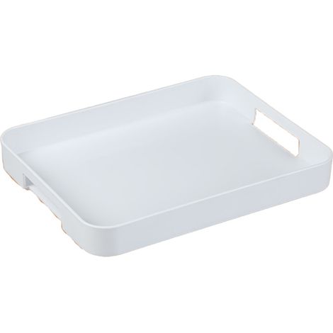 Plateau De Service Rectangulaire En Plastique - Avec Poignées - Empilable - Blanc - Pour Cuisine Salon Jardin - 1 Pièce (1/5)