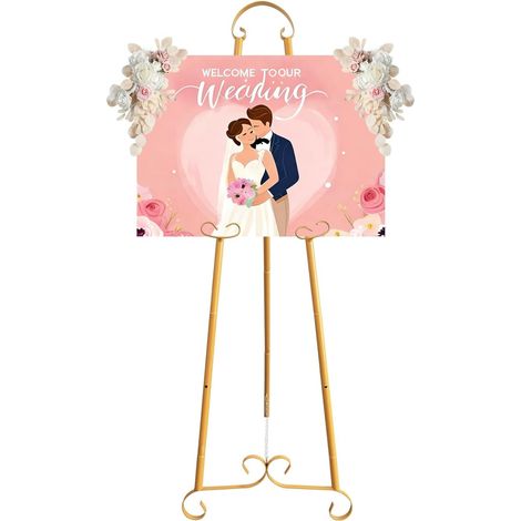 Chevalet d'artiste - 135 cm - Réglable - Trépied de table - Écran de peinture sur toile - Facile à plier - Pour studio de mariage - Pour poster intérieur et extérieur - Doré (1/5)