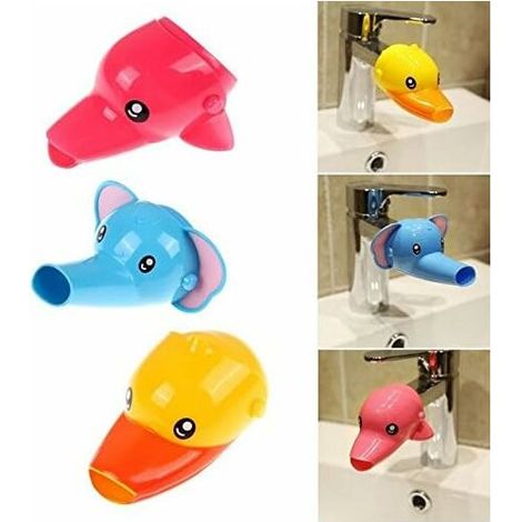 2pcs Robinet Extension de robinet Extender pour Enfant Bébé Se Laver les Mains Cartoon Animal Design de lavage Salle de Bain Lavabo Canard + éléphant (1/5)