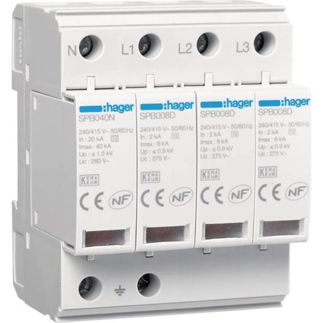 Parafoudre 4P T2 TNS/TT Uc 275V In 20kA Imax 40kA telesignalisation - HAGER SPB440R