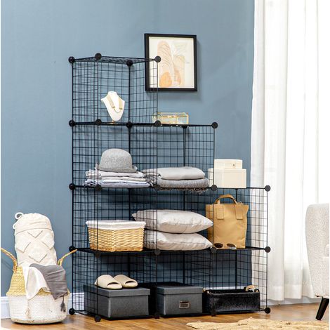 Meuble de rangement modulable 9 compartiments en fil d'acier, 105 x 35 x 105 cm, noir DESVIAE (1/5)
