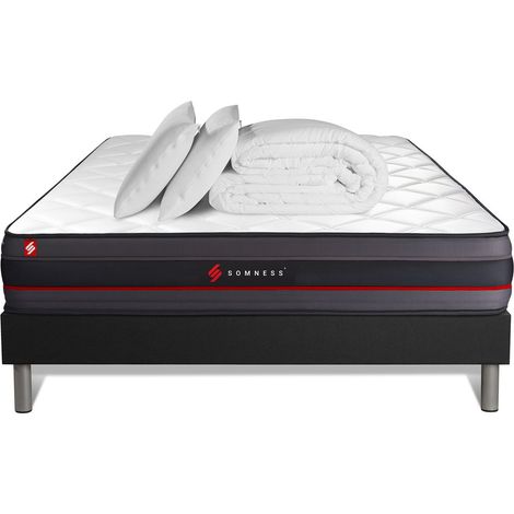 Komplettpaket Bett - Matratze 160x200 cm + Boxspringbett (Monoblock) + 2 Kopfkissen + Bettdecke - Regen
