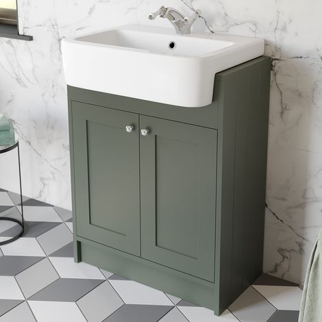 Traditional Vanity Basin Unit Freestanding 1 Tap Hole Bathroom Furniture Green (1/5)