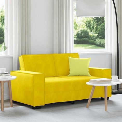 2-Sitzer Sofa Samt Gelb 120 cm mit breiten Armlehnen und stabilem Gestell (1/5)
