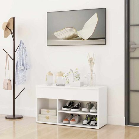 Banc à chaussures Blanc 80x30x45 cm Bois d’ingénierie (1/5)