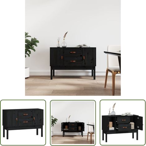 The Living Store Buffet Noir 110x40x78 cm Bois massif de pin - Buffet Noir - Meuble Rangement - Armoire Design - Commode Bois - Mobilier Salon (1/5)