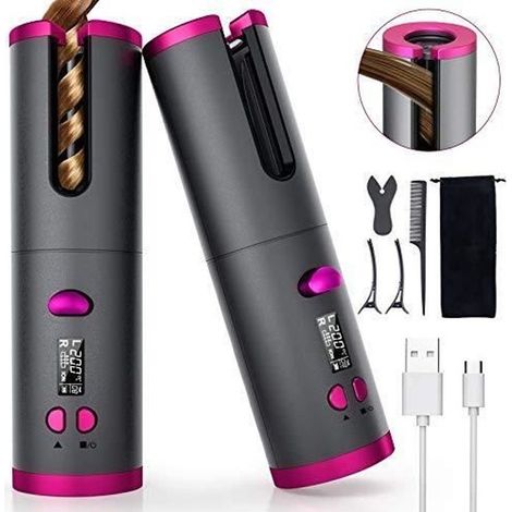 Fezax - Fer à Friser Automatique Sans Fil, Fers à Boucler Sans Fil Portables Avec écran Lcd, 6 Température Réglable, Boucleur a (1/4)