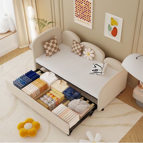 letto contenitore 90x200 in velluto beige HAVRYA (1/5)
