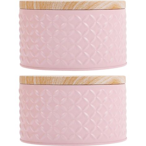 Lot de 2 boîtes de rangement en fer pour bonbons, biscuits et gâteaux, boîtes de rangement multifonctions-13.7x13.7cm-Pink (1/4)