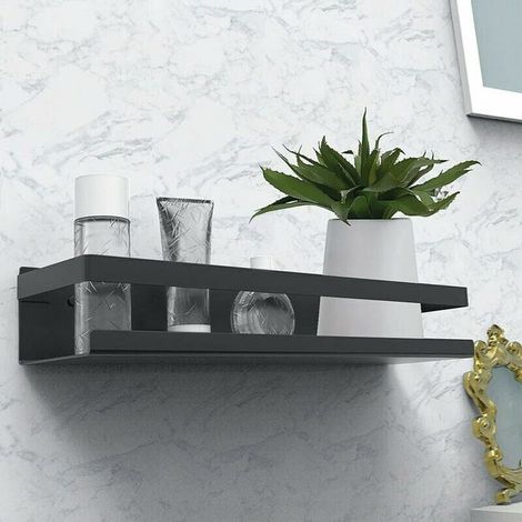 Mensola per doccia senza foratura, mensola per bagno in acciaio inox SUS304, nero opaco - 30 cm (1/3)