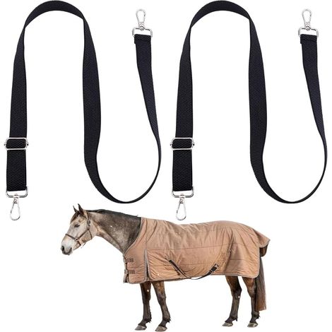 2 Sangle de Rechange Élastique pour Couverture de Cheval avec Double Mousqueton Pivotant et Boucle Réglable Longueur 61 à 110cm pour Chevaux Noirs. (1/5)