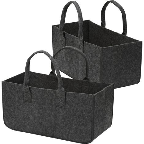 SWANEW Set di 2 sacchetti in feltro Cestino per legna da ardere Borsa per la spesa in feltro Porta giornali Cesto per tronchi grande Drak Grey 50x25x25cm (1/5)