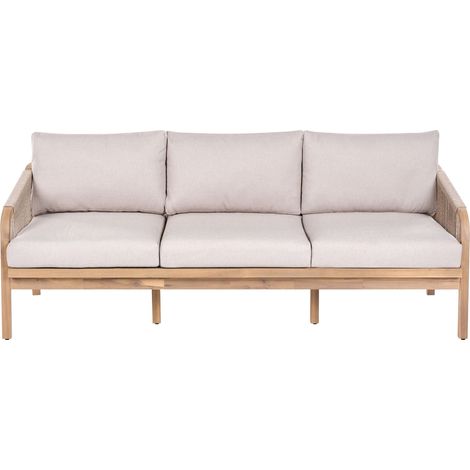 Canapé de Jardin Moderne en Bois d'Acacia 3 Places avec Coussins Beige Clair Sumba (1/5)