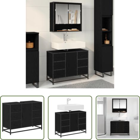 Rangement salle de bain - Cabinet de salle de bain avec tiroir Chêne noir 80 x 33 x 60 cm (1/5)