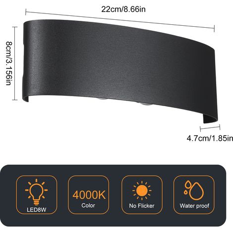 Eosnow Neoglint Moderne LED-Wandleuchten, 8 W, Up-Down-Lampe, warmweiß, für Flur, Flur, Wohnzimmer, Schlafzimmer