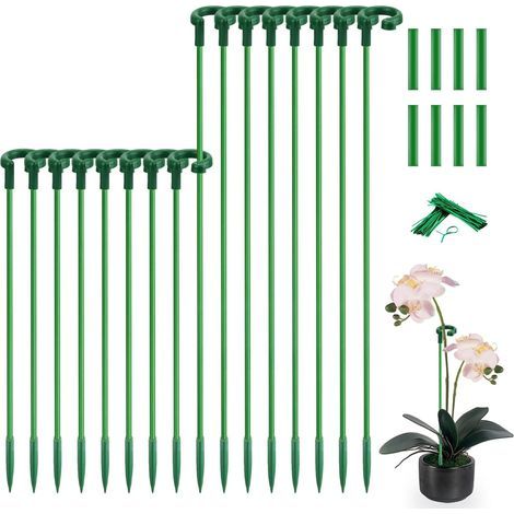 Lot de 16 tuteurs invisibles pour plantes - Tuteurs verts de 28 et 46 cm avec pinces - Conviennent aux plantes en pot, orchidées, rosiers et pivoines du jardin (1/5)