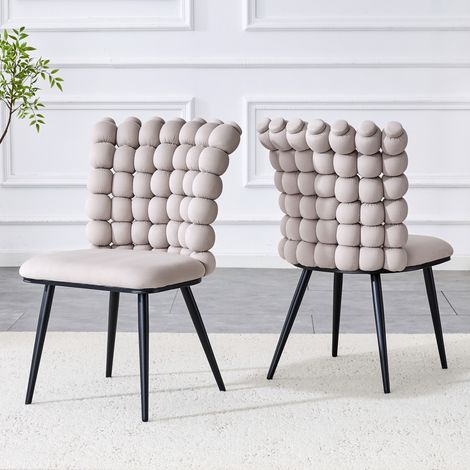 Lot de 2 chaises, chaises de salle à manger en velours perlé - Structure métallique avec chaînes décoratives, design moderne, adapté pour salon et dressing, Gris clair (1/5)