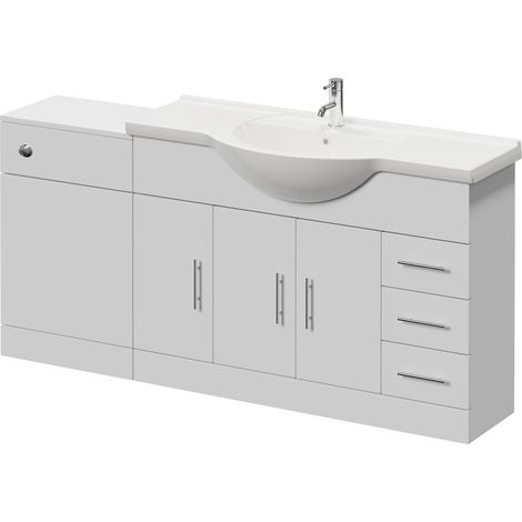 Alexander James Gloss White 1700mm 3 Door Vanity Unit Toilet Suite - 1700mm - Chrome 96mm Bar HandleWithout James Toilet Pan