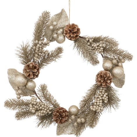 Couronne de Noël déco Dorée et Pommes de Pin D 40 cm - Feeric Christmas