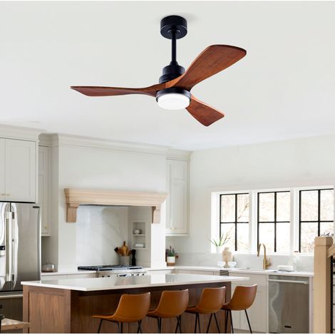 Ventilateur plafond avec lumière 107x107x45 cm métal et bois noir, réversible pour salon – MEUBLIV (1/5)