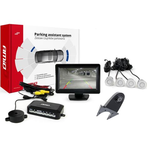 Kit de sensores de estacionamiento TFT01 de 4,3" con cámara HD-502-IR, 4 sensores plateados (1/5)
