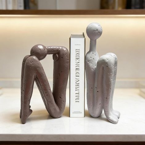 Serre-Livres Lourds Décoratifs en Résine, Dos à Dos, Sculpture Penseur pour Livres Lourds, Figurines Abstraites pour étagères, Salon et Bureau, Décoration Moderne, Marron et Blanc (1/5)
