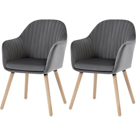 Woltu – Lot de 2 chaises de salle à manger en velours – Dossier ergonomique – Pieds en bois massif – Hauteur 81 cm – Gris foncé (1/5)