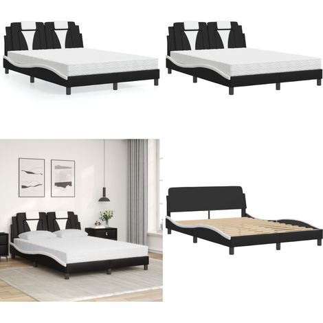Bett mit Matratze Schwarz und Weiß 140x190 cm Kunstleder - Schlafzimmermöbel - Bettgestell - Doppelbett - Boxspringbett - Bettenrahmen - Home & Living (1/5)
