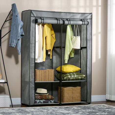 Armoire portable en acier, tissu non tissé et PP, 4 étagères, 2 tringles, porte avec fermeture éclair, 118×49×170 cm, gris (1/5)