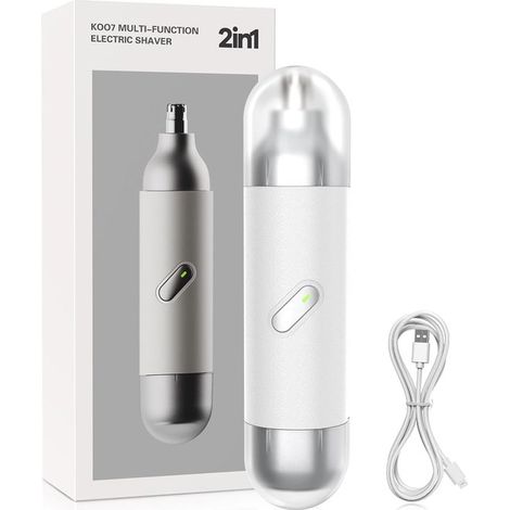 Rifinitore per peli del naso 2 in 1, rasoio elettrico per viso, barba e orecchie, ricaricabile tramite USB-C, indolore, con illuminazione integrata, lavabile, per uomo e donna, bianco. (1/5)