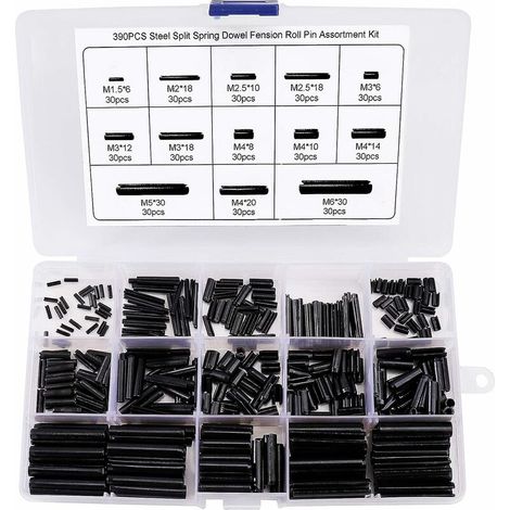 390 Pièces Goupille élastique en Acier au Manganèse Assortiment Kit M1.5 M2 M2.5 M3 M4 M5 M6 avec la Boîte, (1/5)